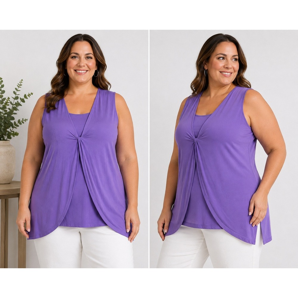 Coldwater Creek Purple Twisted Front Layered Sleeveless Top 2X